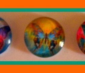 Magnets - Paintbox Butterflies - Set of 3 --1 Inch Domed Glass Circles