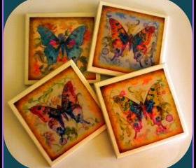 Coasters - Ceramic Tile - Set of 4 - Butterflies
