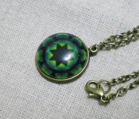 Abstract Art Necklace, Black & Green Graphic Necklace, Handmade Necklace