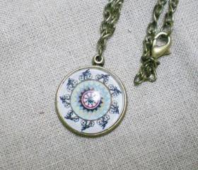 Glass Pendant Necklace, Phenakistoscope Biker, Retro Necklace handmade with Domed Glass Charm