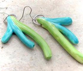 Green and turquoise earrings , Spring jewelry