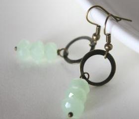 ice mint green - earrings - crystal rondelles light green antique bronze simple elegant