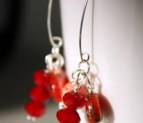 tangerine tango earrings - Salad fruit -orange red tone - glass vintage beads - cocktail party