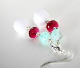 so pretty earrings - mint hot pink white 