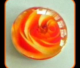 Magnet - Orange Rose - Meaning "Desire" - 1 Inch Glass Circle - Valentine's Day