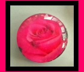 Magnet - Hot Pink Rose - Meaning "Thank You" - 1 Inch Glass Circle - Valentine's Day