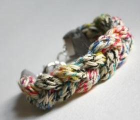 plait bracelet - ivory and multicolor knitted - boho casual yarn fiber soft