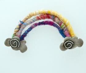 Over The Rainbow Twin Pin Modern Brooch Sterling Silver Clouds Colorful Yarn Playful Modern Happy Jewelry Gift on Hoodies, Cardigan, Sweater