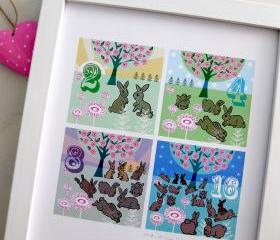 'Double Bunnies' A4 Unframed Print