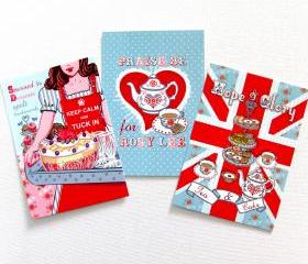 Pack of 3 A6 Postcard Prints 'Stressed is Desserts' 'Rosy Lea' 'Hope & Glory'