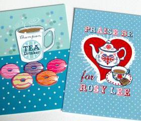 Pack of 2 A6 Postcard Prints 'Praise Be for Rosy Lee' & 'Champion Tea Drinker'