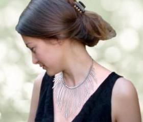 Statement jewelry Silver threads of rain. Boho chic fringes choker style necklace. Glitter holiday tbteam spteam