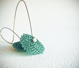 Spring Fashion Jewelry. Fresh mint. Teal white whimsical long dangle earrings. tbteam spteam