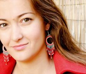 Gypsy chic earrings. Beadwoven Fringe chandelier. tribal influence, tbteam spteam