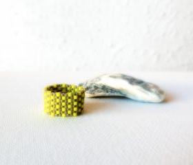 Textured band ring. Yellow grey beaded custom modern jewelry tbteam,