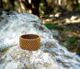 Vintage look custom band ring. Bronze beaded, Mother day gift idea. Natural story