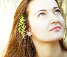 Green branch. Spring fashion accessories hair clip. Natural history. Woodland. St. Patrick days tbteam
