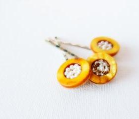 Bird nest. Yellow beaded hair bobby pins. Spring summer hair piece accessories.