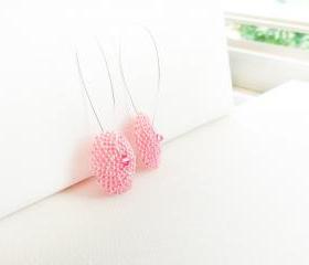 Pale pink bridesmade long earrings. Beaded round shape. Romantic fashion jewelry tbteam