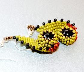 Mustard yellow green black unique Beaded Earrings. under 50 Festive tbteam spteam rusteam