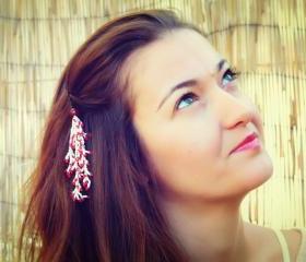 Sakura Cherry Blossom hair clip. Beaded Bridal hair falls accessories. Springtime. tbteam