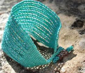 Sky Dreams Chunky Turquoise Bead woven Cuff / Bracelet. Fashion jewelry. Spring Summer Everyday tbteam. Made to order