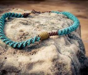 7 Lucky Rings Turquoise Choker. Nautical Vintage look beadwoven necklace. tbteam spteam