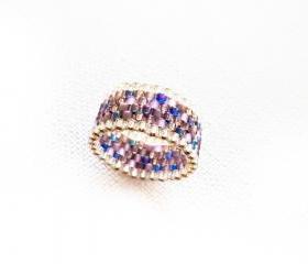 Enigma. Boho chic custom band ring purple rain silver trimming Fashion delica jewelry. Mothers day gift idea tbteam