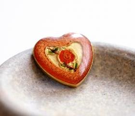 Vintage Enameled Metal Heart Shaped Cabochons