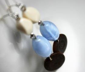 earrings blue ivory brown - ice colors - buttercream chocolate and azure