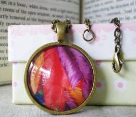 Colorful Feather Necklace, Wearable Art Necklace, Color Lover's choice