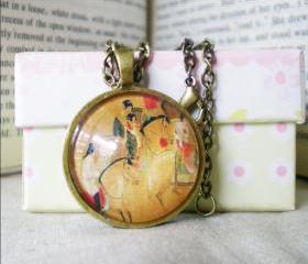 Wearable Art Necklace, Chinese Painting, Vintage Picture Necklace 