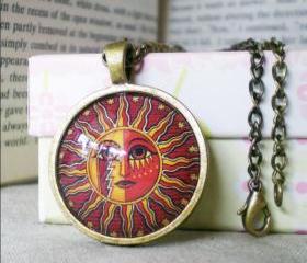 Sun Necklace, Sensitive, Red, Handmade Art Glass Pendants Necklace Jewelry Accessory, Ready to Ship