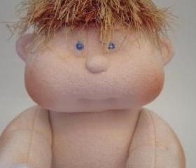 Little Boy, Soft Sculpture, Soft Cloth Handmade Baby Doll, Magetic Pacifier, Blue Eyes, Reddish Hair, Dinosour Sleeper, Fleece Doll Diaper