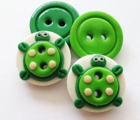 Cute turtle - set of 4 polymer handmade buttons