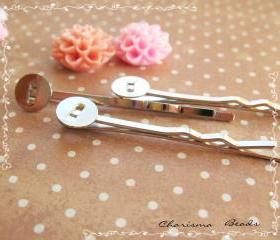 12 Iron Hair Pin - Barrette, 45x6mm ,Silver Gray