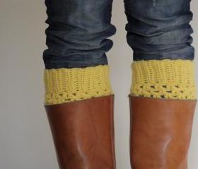 Crochet Boot Cuffs in Mustard Yellow
