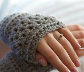 Grey Crochet Wrist Warmers
