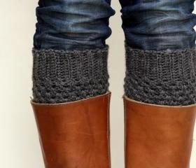 Crochet Boot Cuffs in Dark Slate Grey/Gray