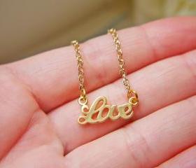 Sale. LOVE Pendant Necklace. Matte Gold. Simple. Modern. Minimalist