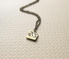 Love Letter Necklace I Love You Necklace Antique Brass Bridesmaid Gifts - I Love You Letter