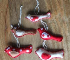 Bird Decoration Polka Dot Red Blue White Cream Felt