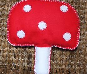 Mushroom Toadstool Cushion Red and White Handmade Cute Felt