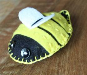Bumble Bee Plush Toy or Pincushion WingsYellow Black White - Barry Felt