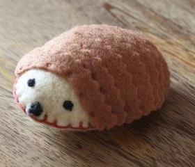 Hedgehog Plush Toy Pincushion Handmade Brown Felt