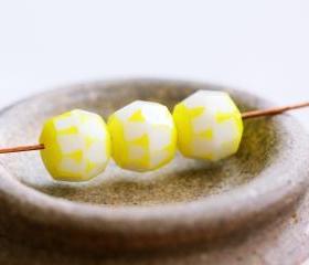 Vintage Bi-color White and Sunny Yellow Faceted Glass Beads