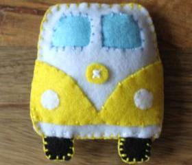 VW Classic campervan Yellow Toy Plushie Air Freshener Felt