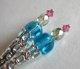 dangle glass earrings - yummy candy - sweet and lovely - blue pink green