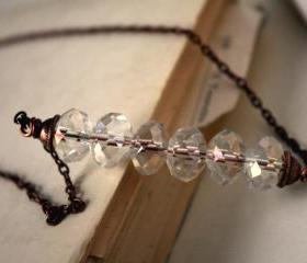 crystal necklace clear rondelles copper chain - modern simple minimal elegant shining