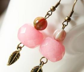 earrings -pink berries - pink bronze romantic woodland